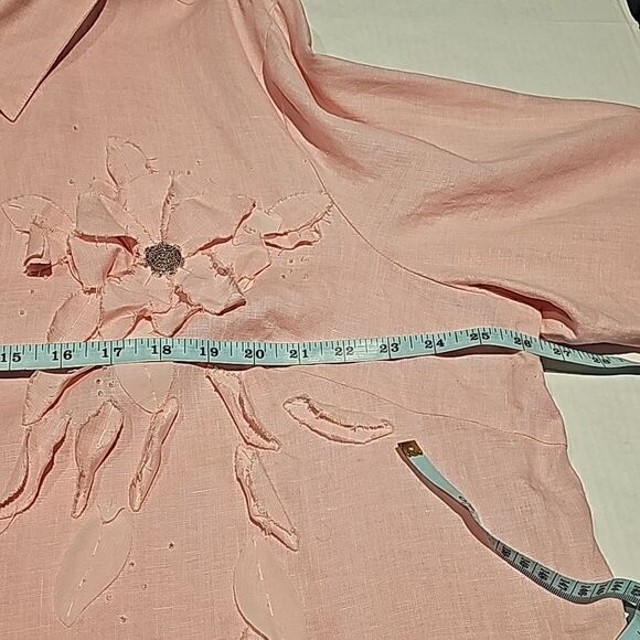 soft pink colored embellished linen long sleeve blouse size 3X - Picture 9 of 9